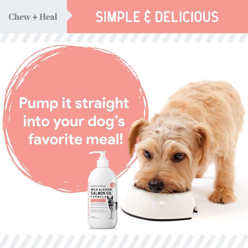 Chew + Heal Wild Alaskan Omega Salmon Oil Formula Skin & Coat Liquid Supplement for Dogs