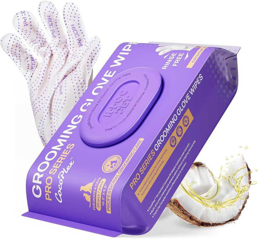 HICC PET Pet PRO Glove Wipes，Dog&Cat Disposable 20Pcs Satisfied Gentle Fresh Breath Outdoor No-Clean Hypoallergenic Facial Pet Wipes Disposable No-Rinse Grooming Formulated for Dogs Petwipes Deodorizing Cleaner Removal #Petlife
