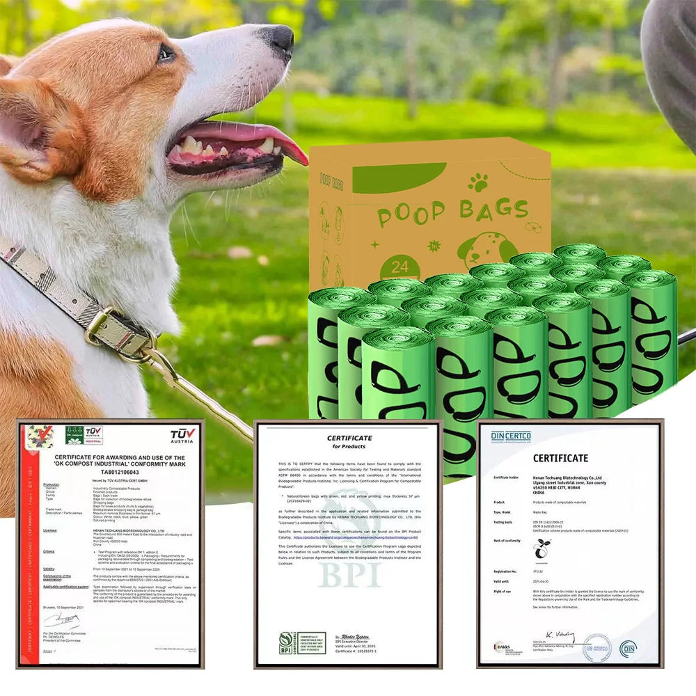 Certified Compostable Dog Poop Bags Biodegradable Poop Bags for Dog Leakproof Plant Based Extra Thick Eco-Friendly Pet Waste Bag