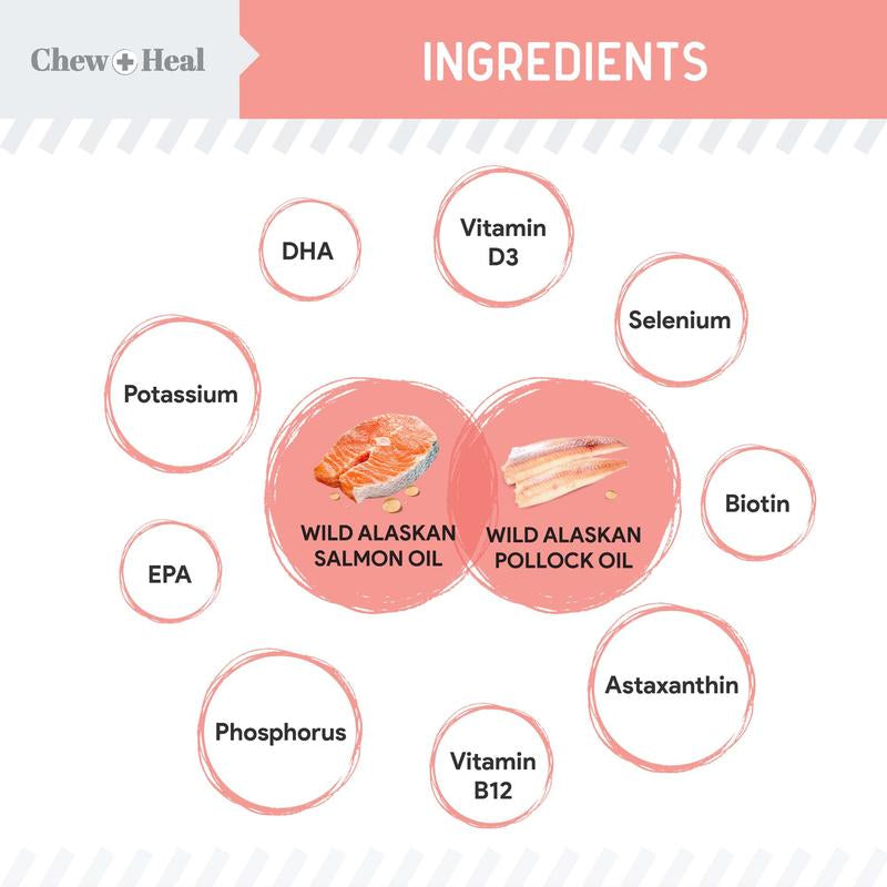 Chew + Heal Wild Alaskan Omega Salmon Oil Formula Skin & Coat Liquid Supplement for Dogs