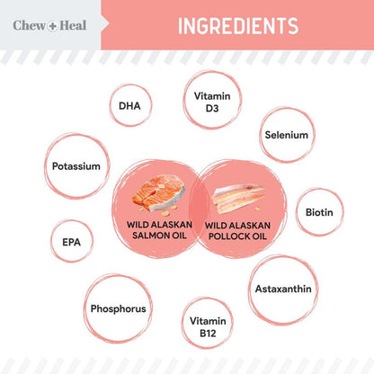 Chew + Heal Wild Alaskan Omega Salmon Oil Formula Skin & Coat Liquid Supplement for Dogs